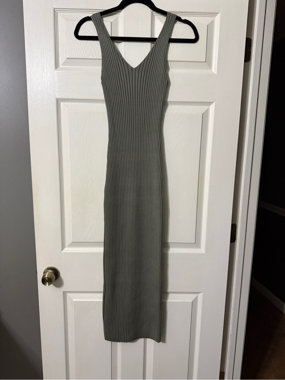 Sage Sleeveless Ribbed V-Neck Maxi Dress - Olive Green